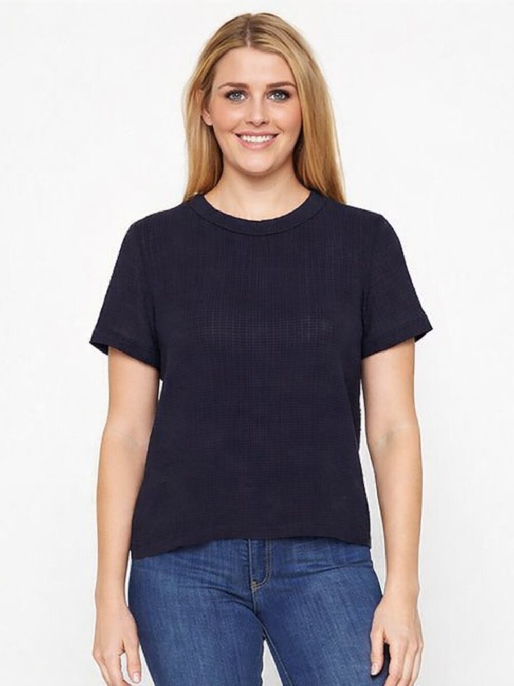 MNG Basics by Mango Navy Short Sleeve Top Side Vents Women’s Large
